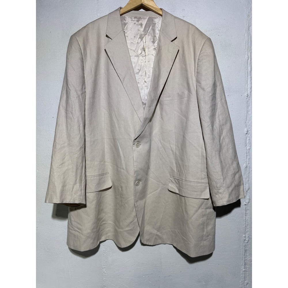 KS Signature Men's 54 Tall Linen Blend Blazer Beige Big Tall Sport Coat Classic